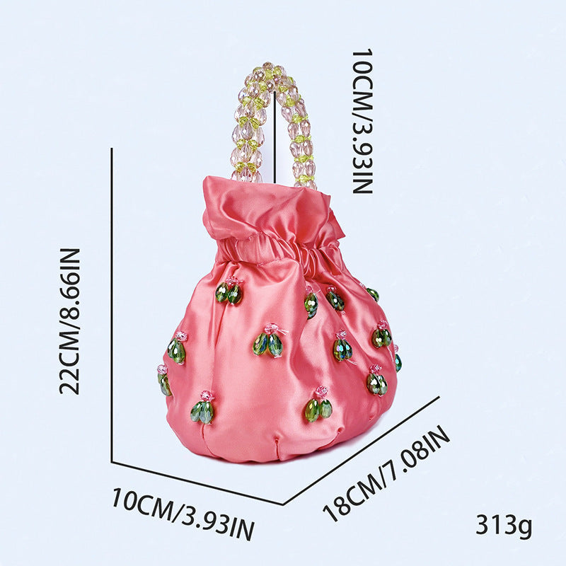 Handmade Beaded Satin Drawstring Party Handbag
