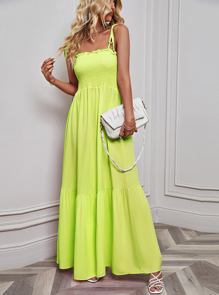 Ruffle Pleated String Spaghetti Dress