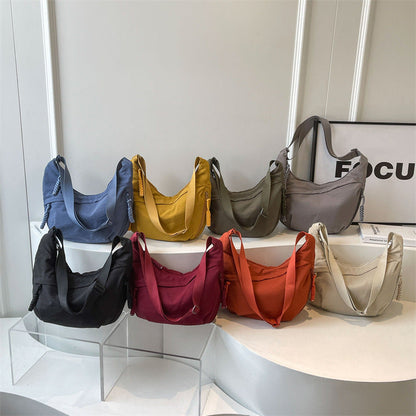 Solid Color Nylon Large Capacity Shoulder Bag