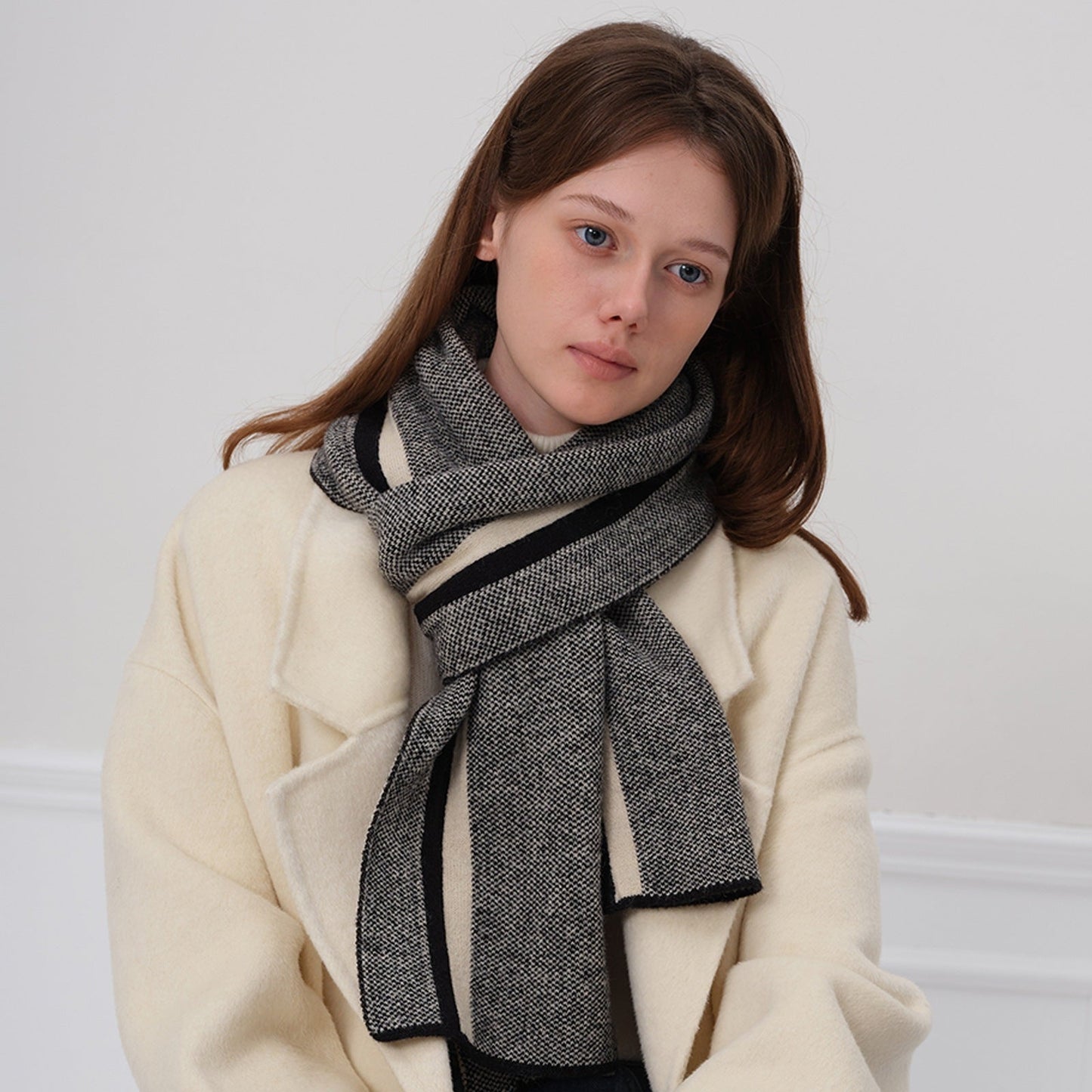 Color Block Plaid Thicken Knit Scarve