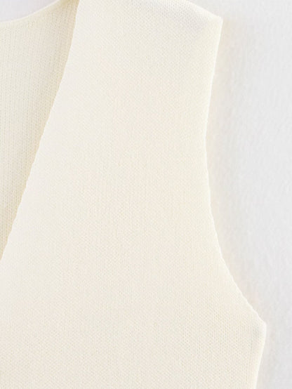 Knit Button Down Sleeveless V-Neck Tank Top