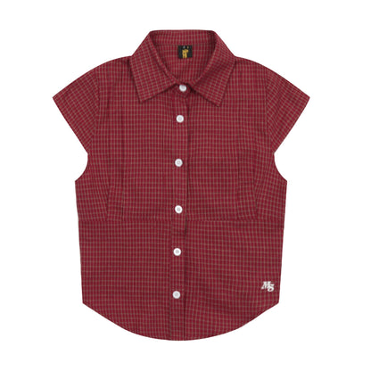 Vintage Lapel Collar Plaid Short Sleeve Top