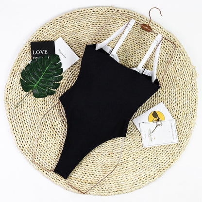 Color Block Sexy U-Neck One Piece Swimwear