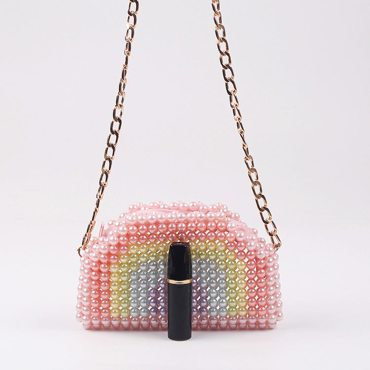 Mini Rainbow Beads Braided Shoulder Bag