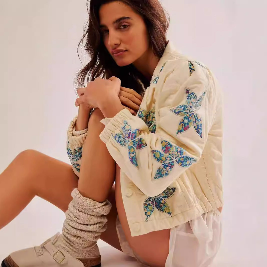 Leaf Pattern Casual Short Padded Jacket