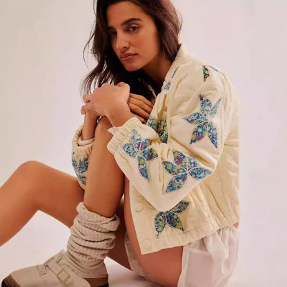 Leaf Pattern Casual Short Padded Jacket