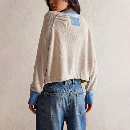 Contrast Color Button Knit Cardigan