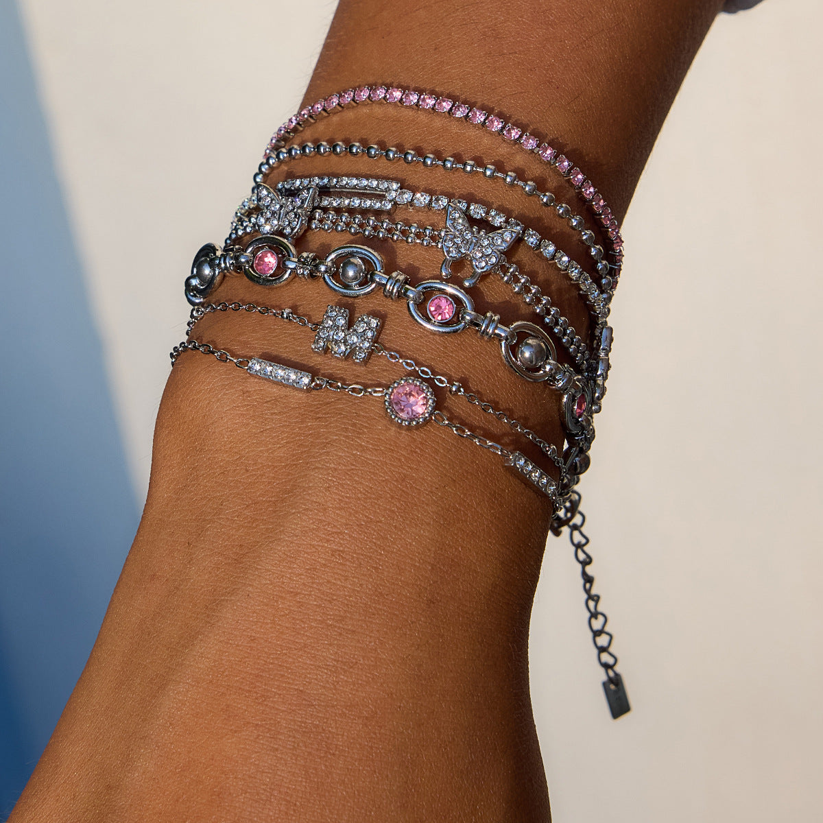 Stainless Steel Charm Linked Chain Strand Bracelet