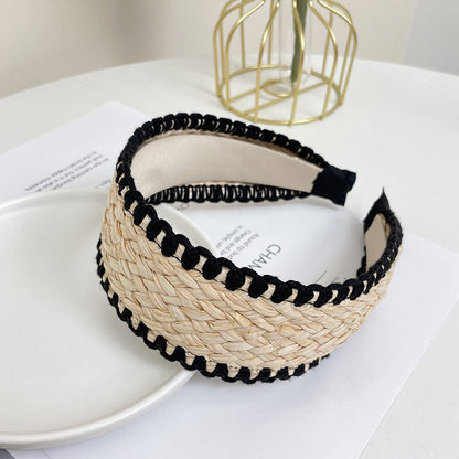 Bohemian Straw Color Block Wide Headbands