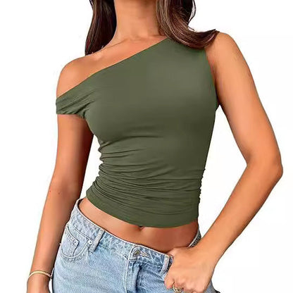 One Shoulder Solid Colot Short Top