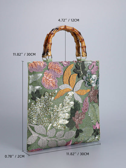 Retro Sequin Embroidered Tote Bag