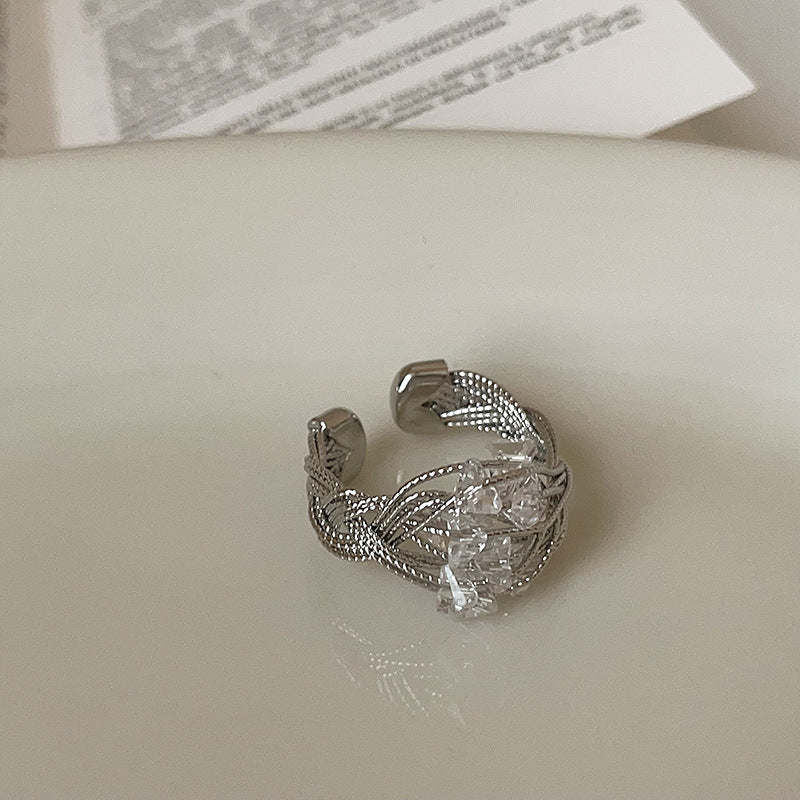 Minimalist Wrapped Wire Crystal Open Ring
