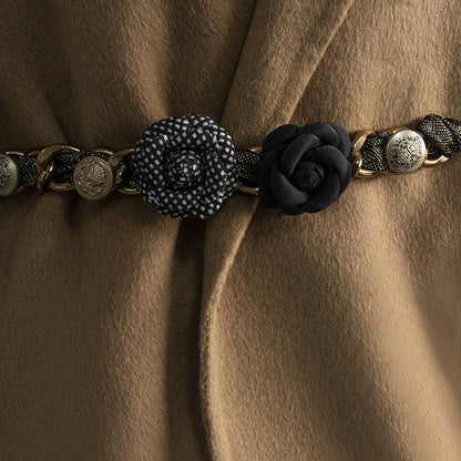 Vintage Rose Silk Chain Pearl Waist Belt