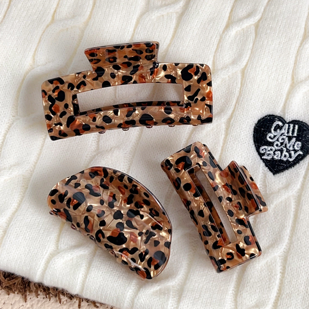 Vintage Leopard Large Square Hair Claws