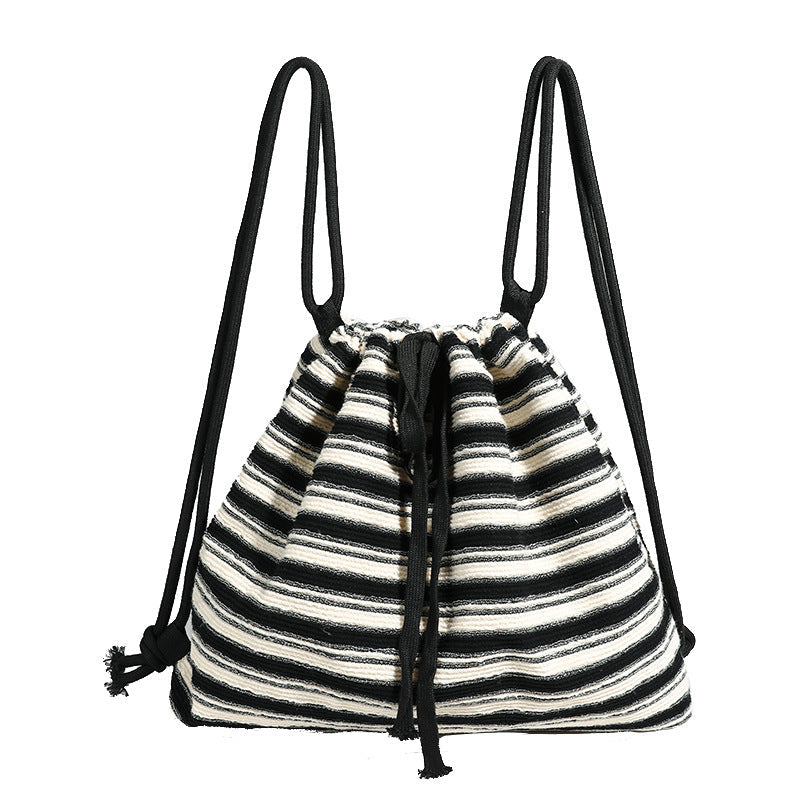 Striped Color Block Drawstring Backpack