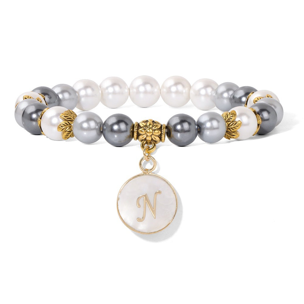 Letter Shell Pendant Pearl Beaded Bracelets