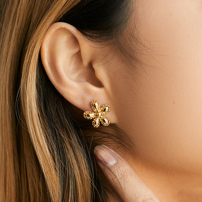 Simple Floral Gold Plated Stud Earrings