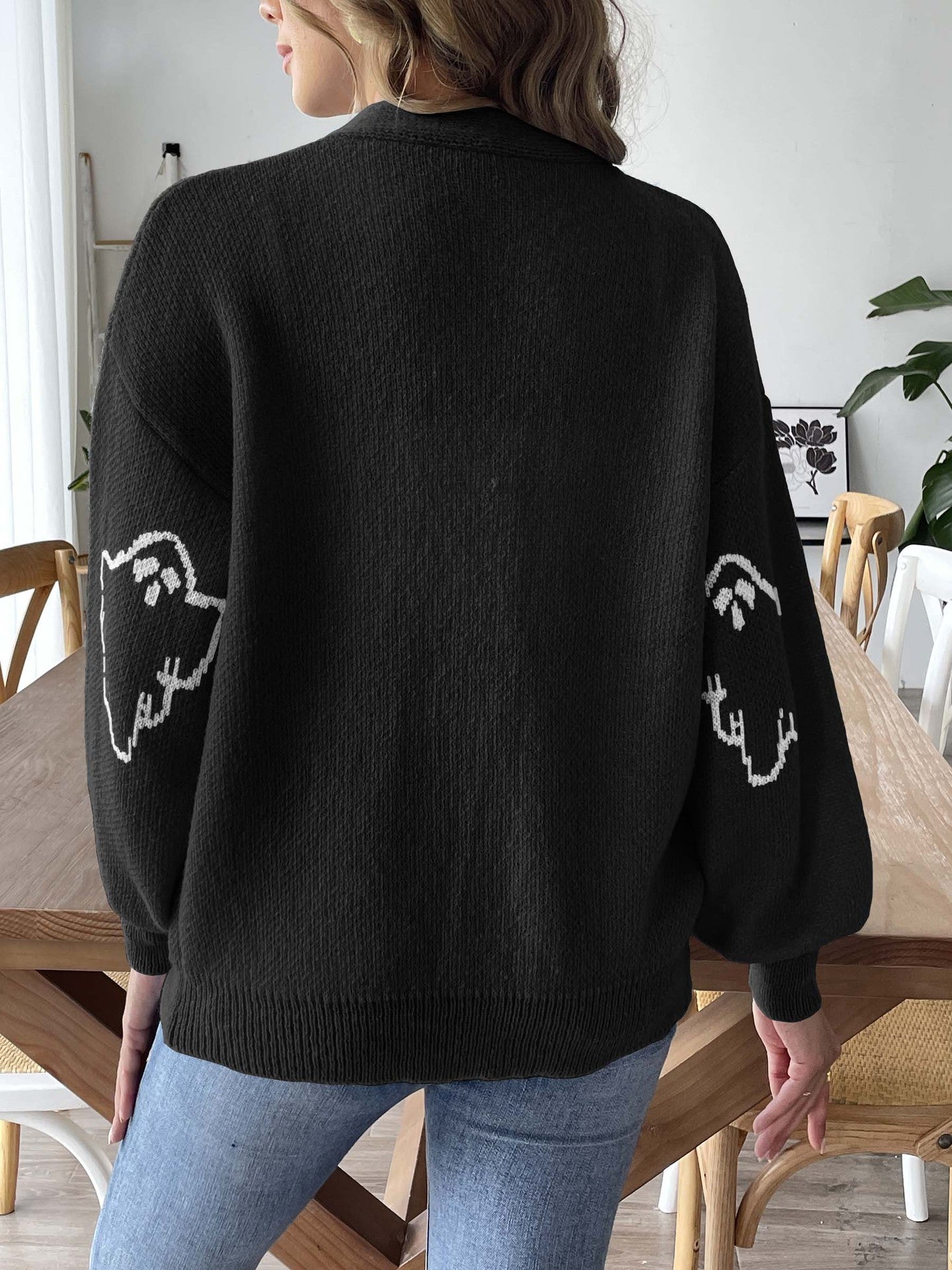 Halloween Cartoon Ghost Buttons Knit Cardigan