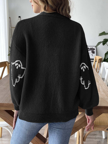 Halloween Cartoon Ghost Buttons Knit Cardigan