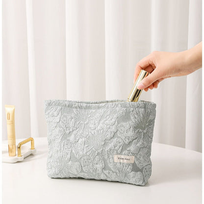 Floral Jacquard Portable Cosmetic Bag