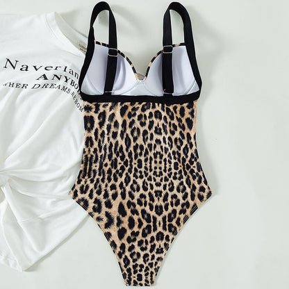 Leopard Print Spaghetti Strap One Piece Swimwear