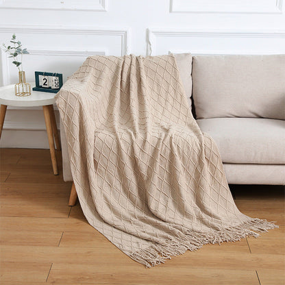 Minimalist Solid Color Diamond Pattern Sofa Blanket