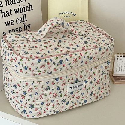 Corduroy Flower Print Sweet Make Up Bag