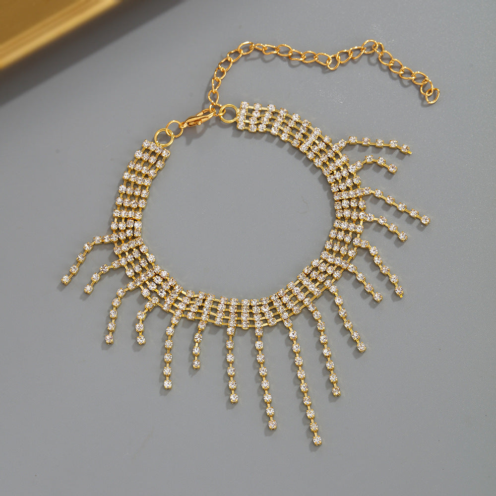Shiny Rhinestone Tassel Anklets