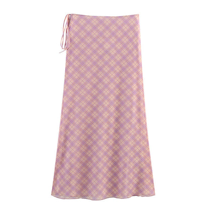 Elegant Printed Plaid Top and Skirt Sets