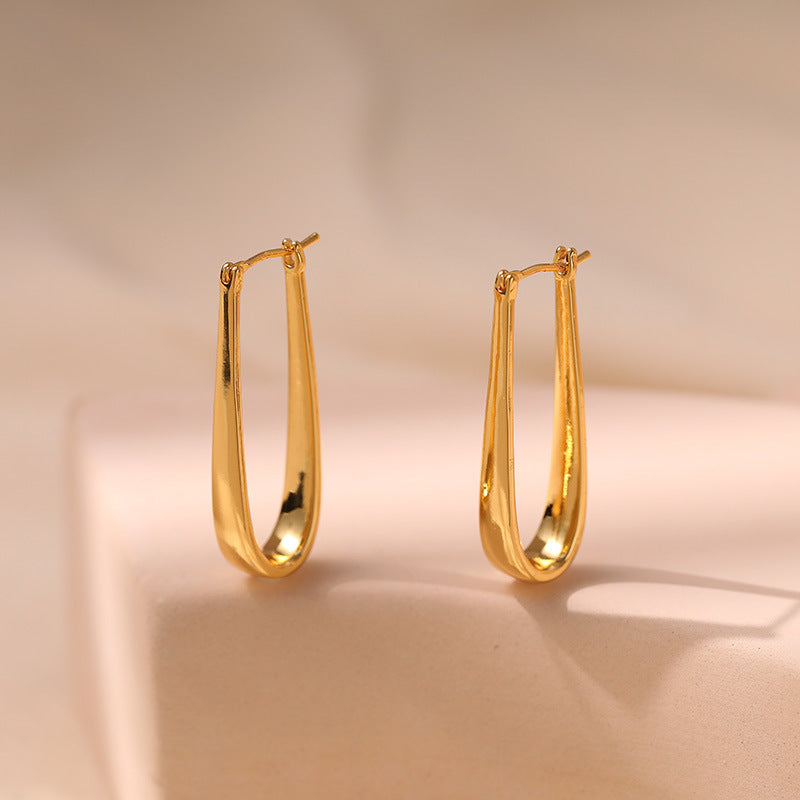 Simple U-Shape Drop Hoop Earrings