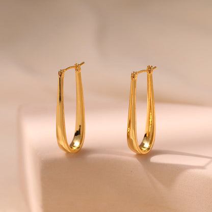 Simple U-Shape Drop Hoop Earrings