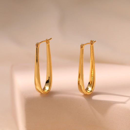 Simple U-Shape Drop Hoop Earrings
