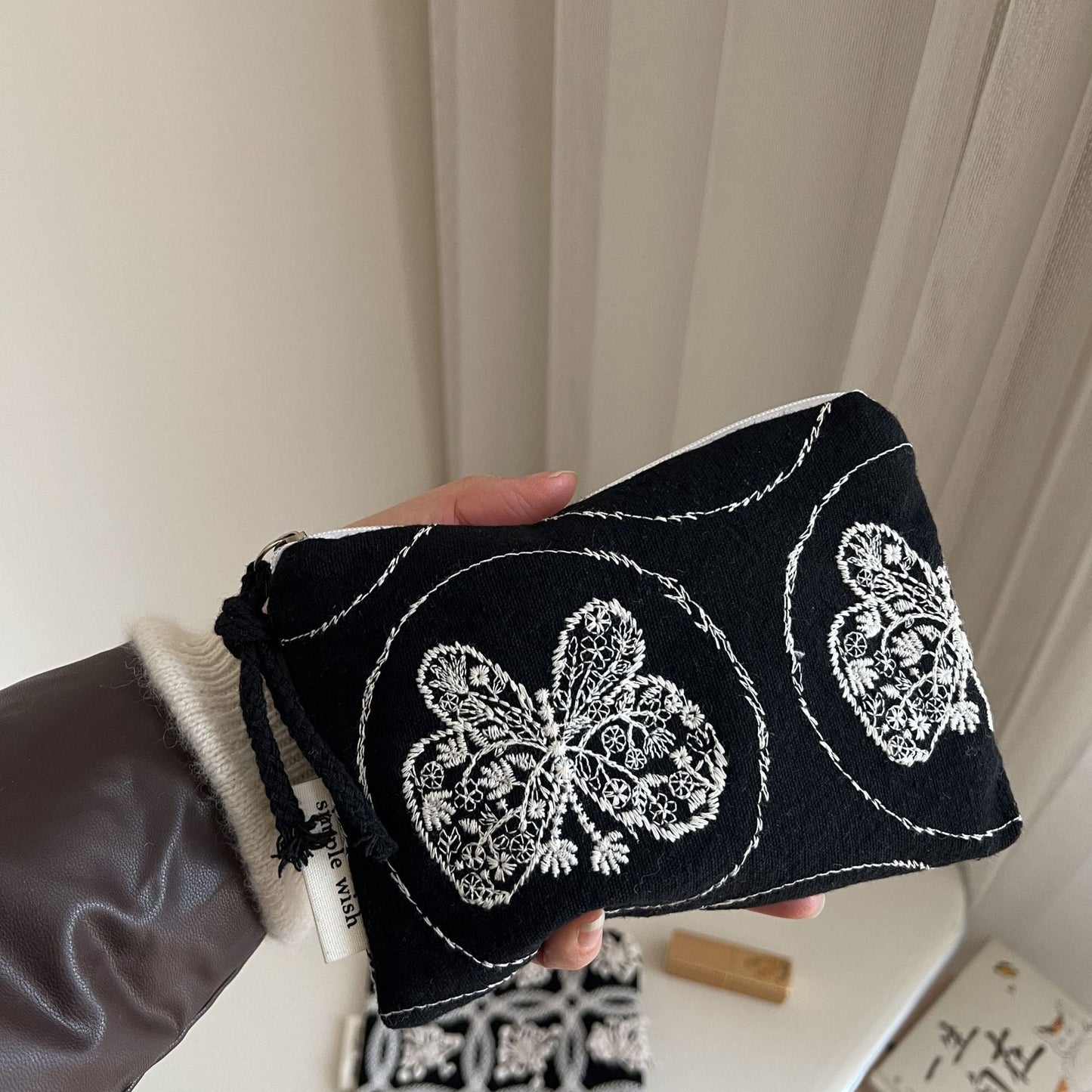 Color Block Embroidered MIni Portable Wallets