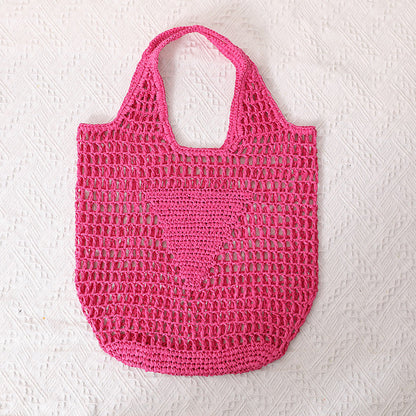 Solid Color Hollow Out Woven Handbag
