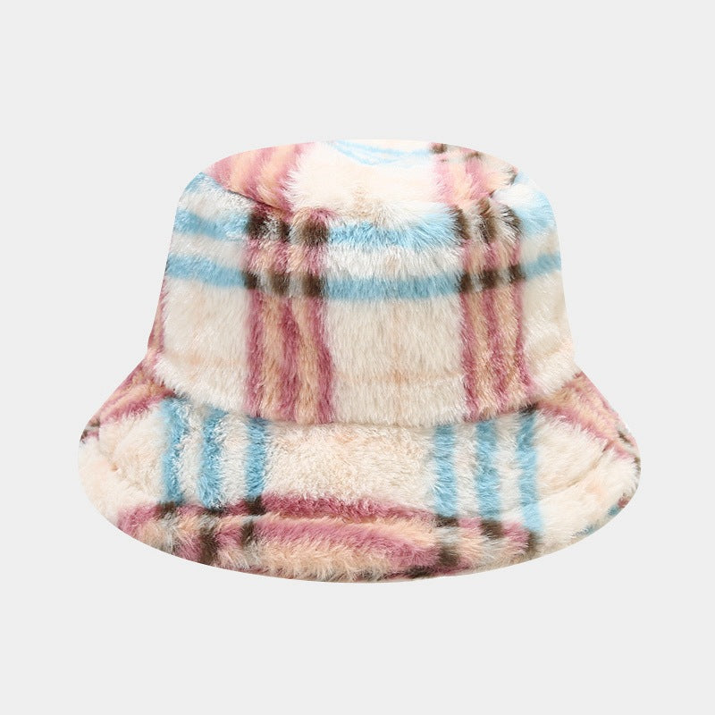 Plaid Fuzzy Casual Outdoor Winter Bucket Hat