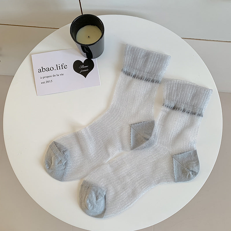 Solid Color Sheer Glass Silk Lace Socks