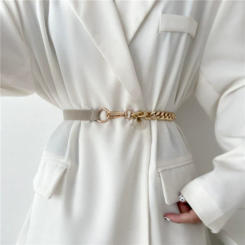 Chain Leather Splicing Simple Belt