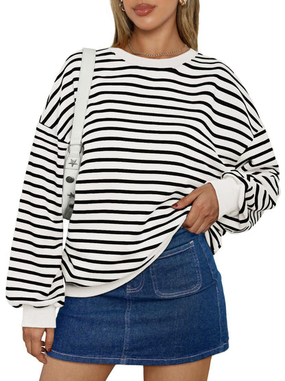 Striped Loose Color Block Casual Sweatshirt