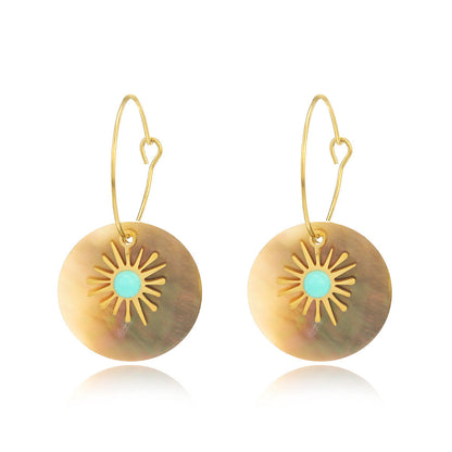 Sunburst Turquoise Shell Drop Hoop Earrings