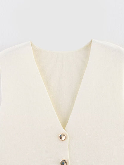 Knit Button Down Sleeveless V-Neck Tank Top
