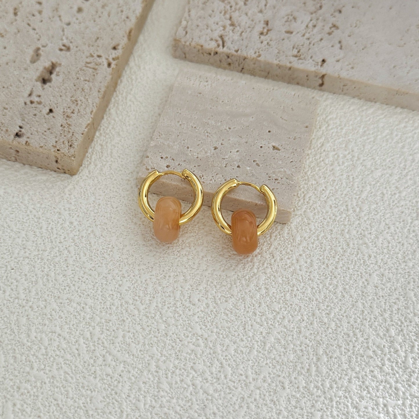 Vintage Natural Stone Bead Hoop Earrings