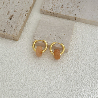 Vintage Natural Stone Bead Hoop Earrings