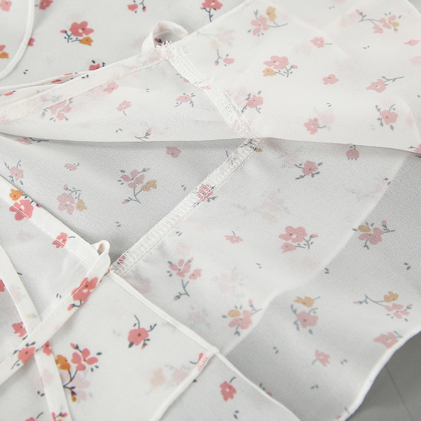 Flounce Print V-Neck Sexy String Tie Top