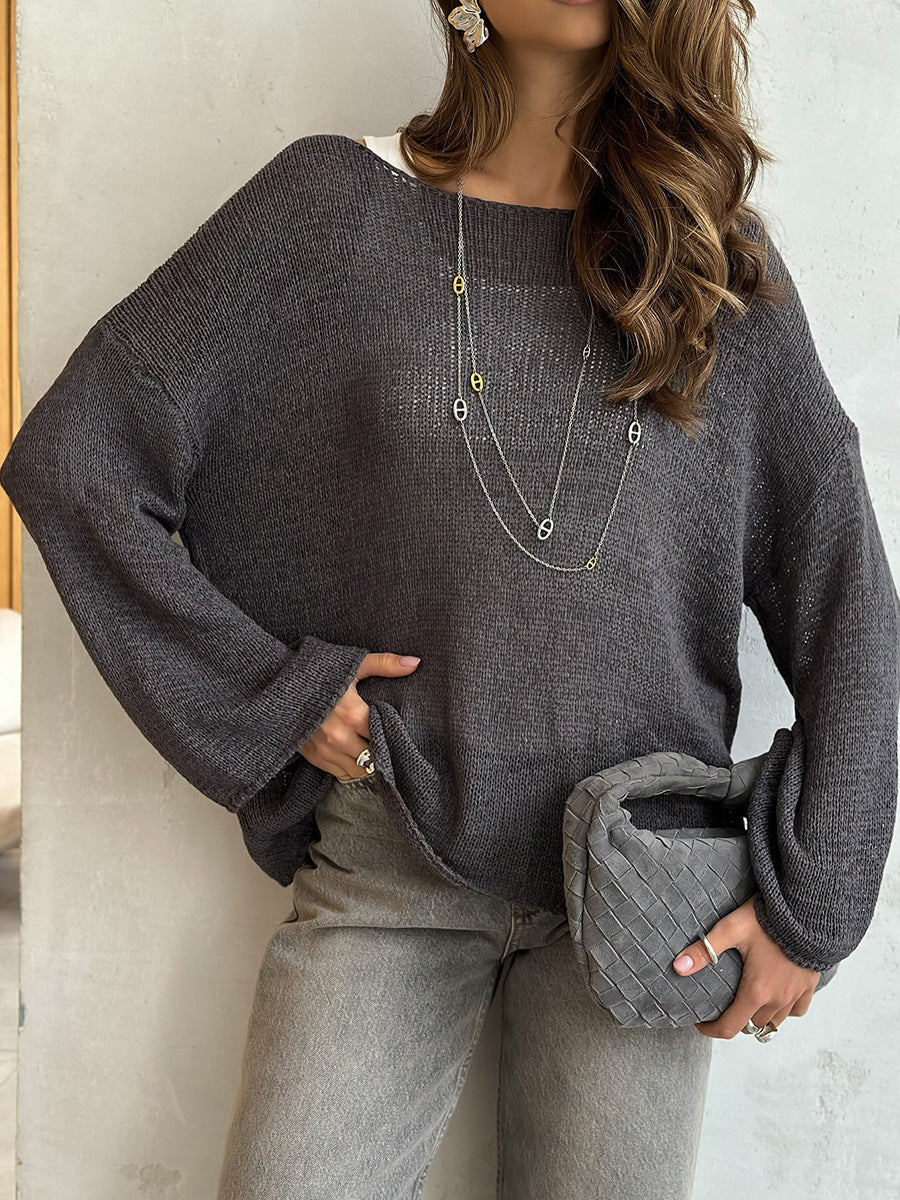 Minimalist Solid Color Knitted Hollow Out Top