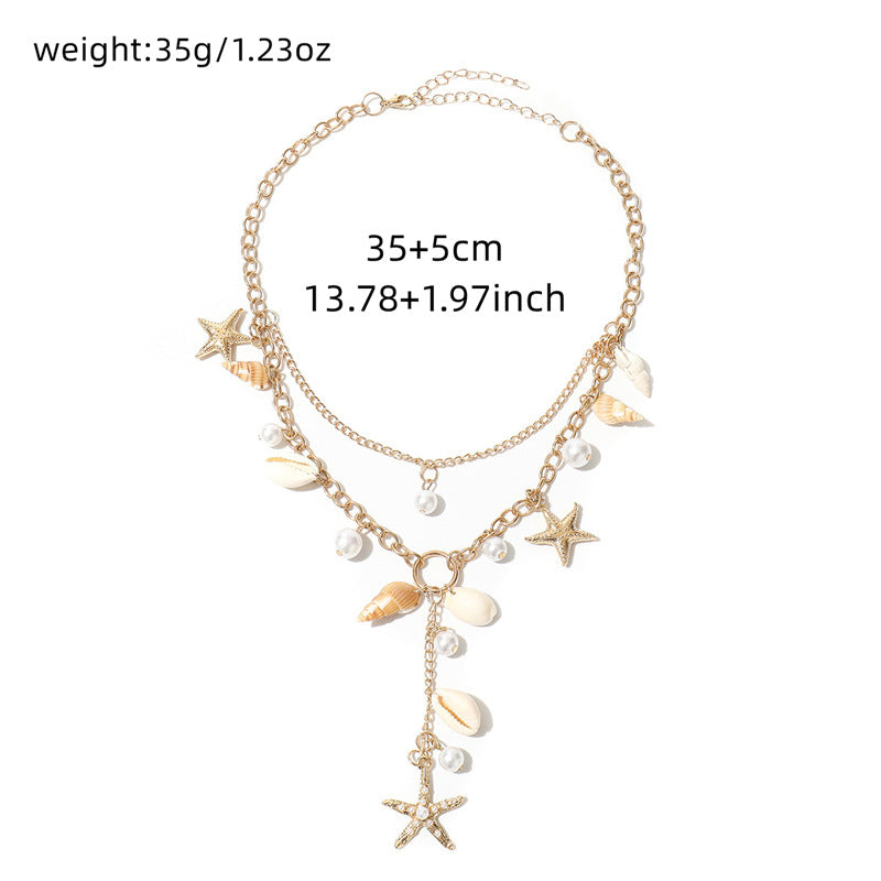 Trendy Shell Conch Pendant Layered Chain Necklace