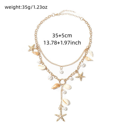Trendy Shell Conch Pendant Layered Chain Necklace