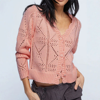 Simple V-Neck Button Down Cropped Cardigan