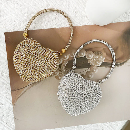 Love Shaped Mini Rhinestone Chain Party Handbag
