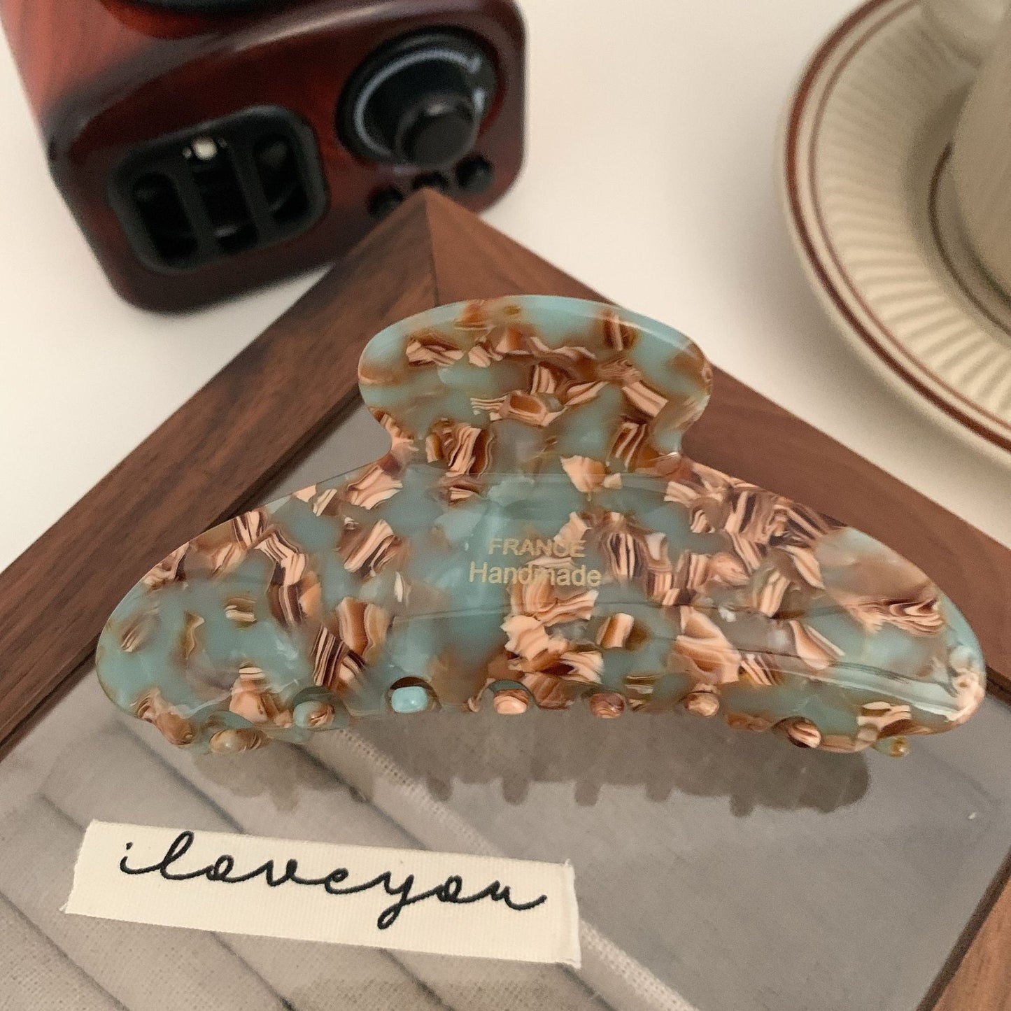 Floral Caramel Polka Dot Claw Clip