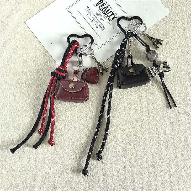 Mini Leather Bag Braided Keychain Charms